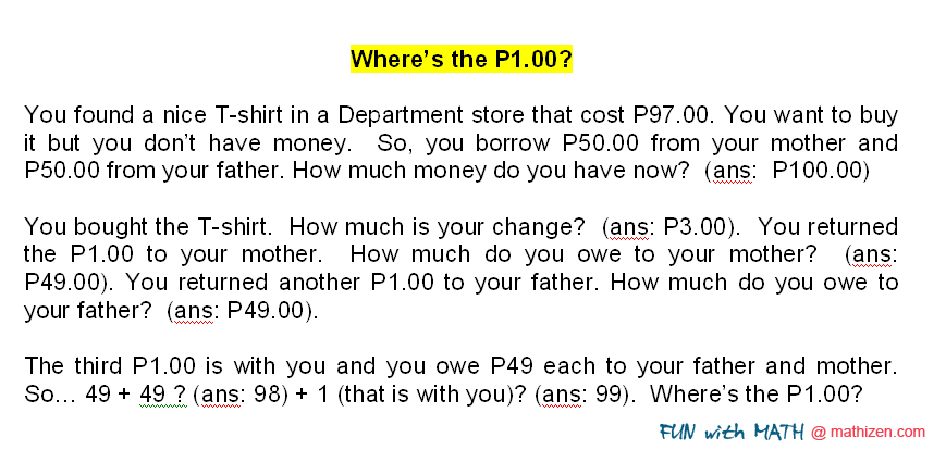 Fun with MATHizen: Where’s the P1.00?